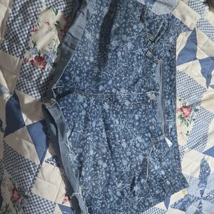 Time and Tru Blue Floral Jean Shorts